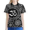 Black And White Om Print Women's Polo Shirt