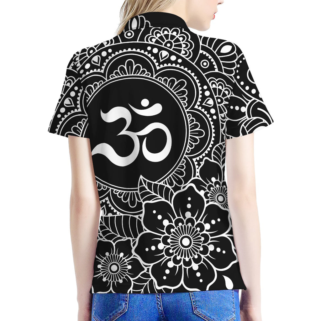 Black And White Om Print Women's Polo Shirt