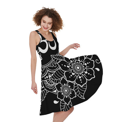Black And White Om Print Women's Sleeveless Dress
