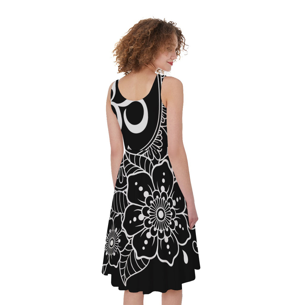 Black And White Om Print Women's Sleeveless Dress