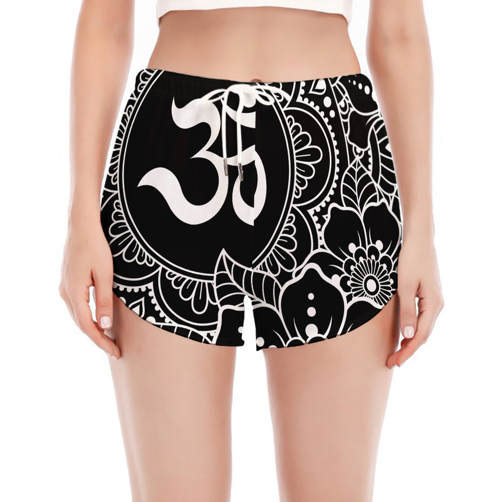 Black And White Om Print Women's Split Running Shorts