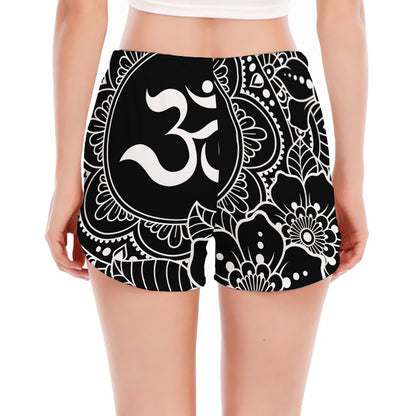 Black And White Om Print Women's Split Running Shorts