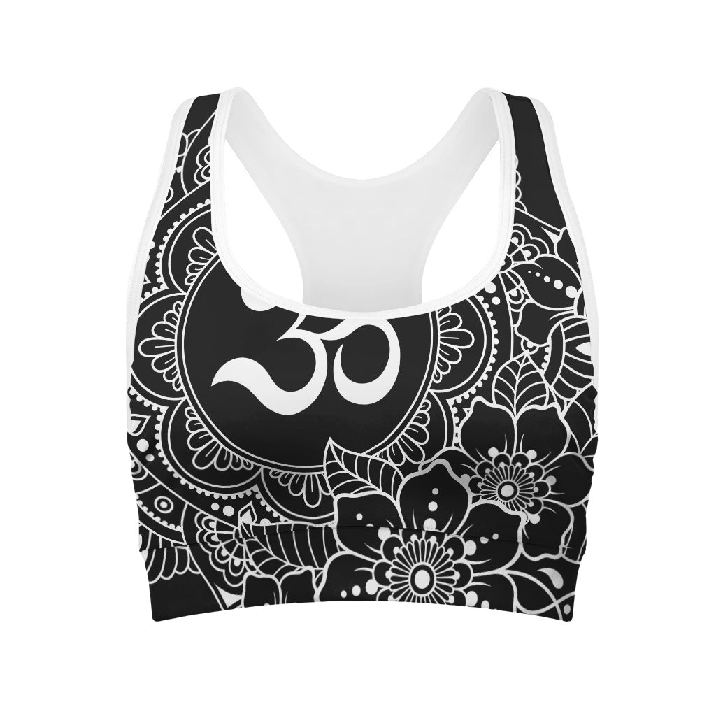 Black And White Om Print Women's Sports Bra