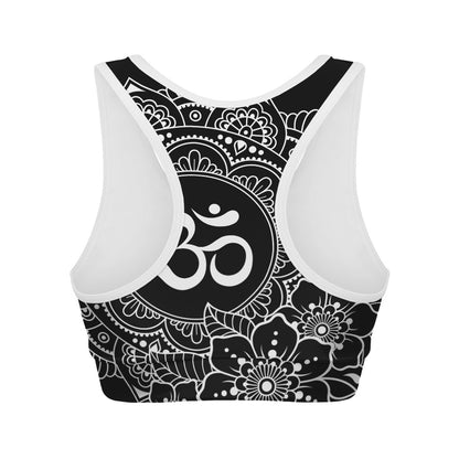 Black And White Om Print Women's Sports Bra