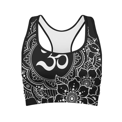 Black And White Om Print Women's Sports Bra