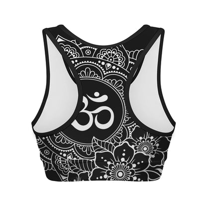 Black And White Om Print Women's Sports Bra