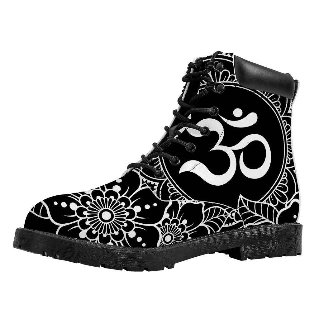 Black And White Om Print Work Boots