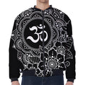 Black And White Om Print Zip Sleeve Bomber Jacket