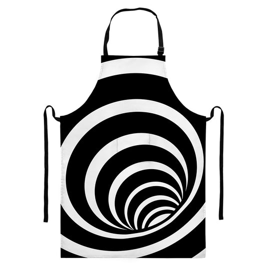 Black And White Optical Illusion Print Bib Apron With Pocket