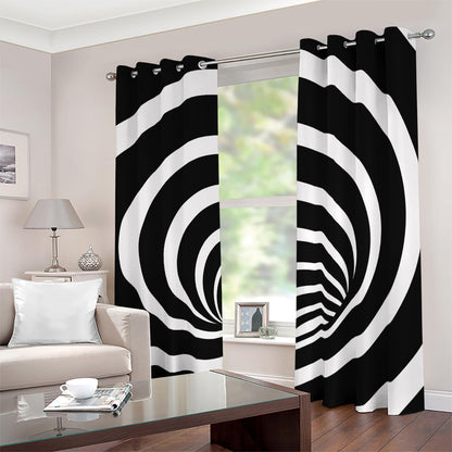 Black And White Optical Illusion Print Blackout Grommet Curtains