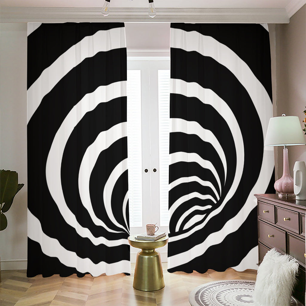 Black And White Optical Illusion Print Blackout Pencil Pleat Curtains