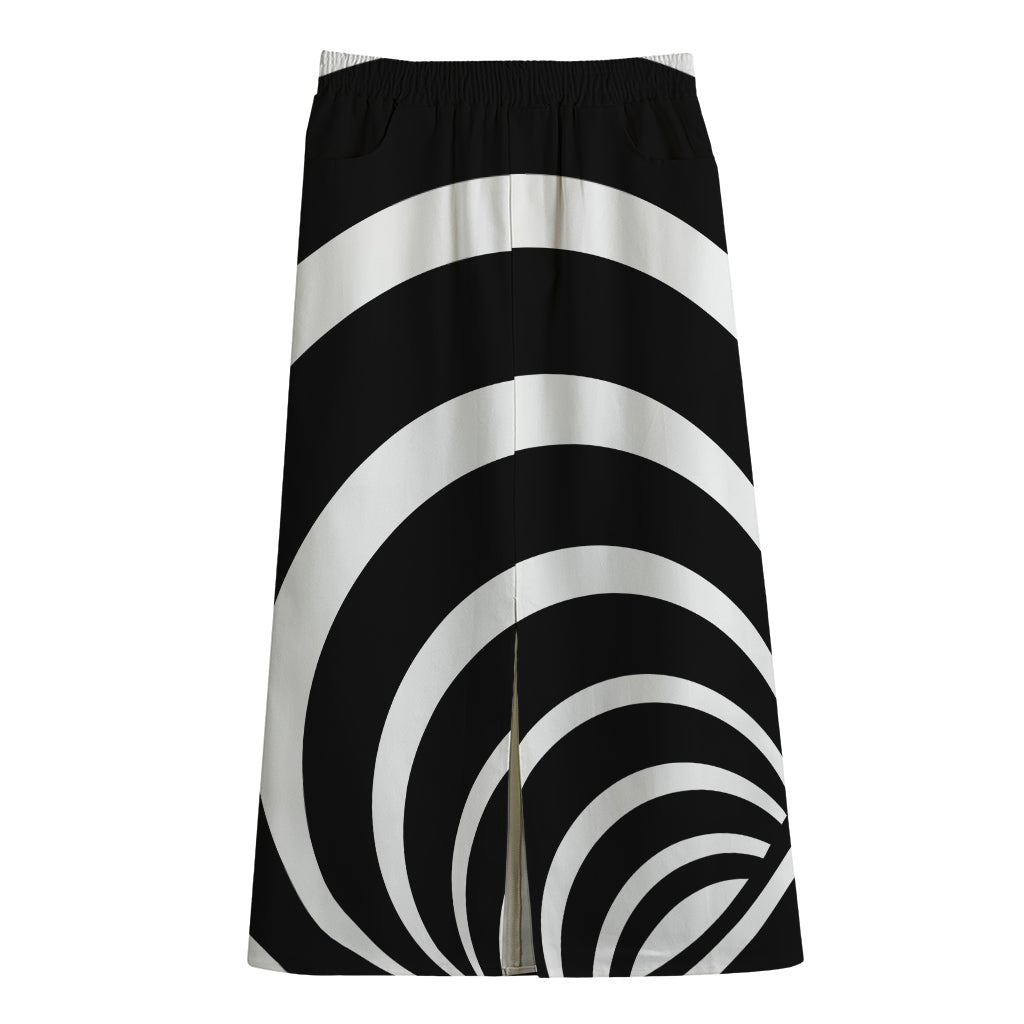Black And White Optical Illusion Print Cotton Front Slit Maxi Skirt