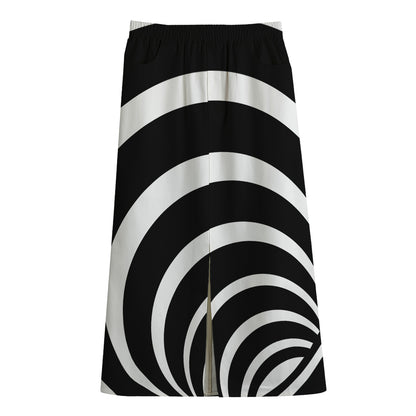 Black And White Optical Illusion Print Cotton Front Slit Maxi Skirt