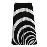 Black And White Optical Illusion Print Cotton Front Slit Maxi Skirt