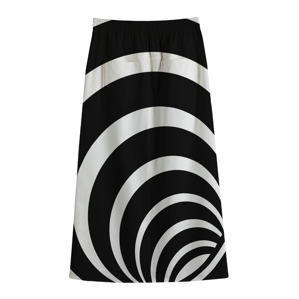 Black And White Optical Illusion Print Cotton Front Slit Maxi Skirt