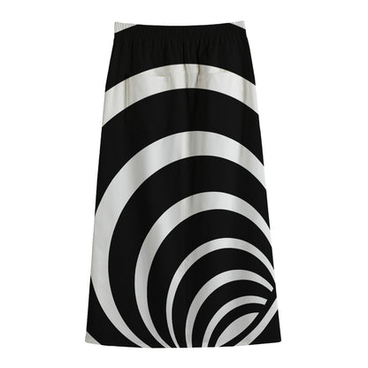 Black And White Optical Illusion Print Cotton Front Slit Maxi Skirt