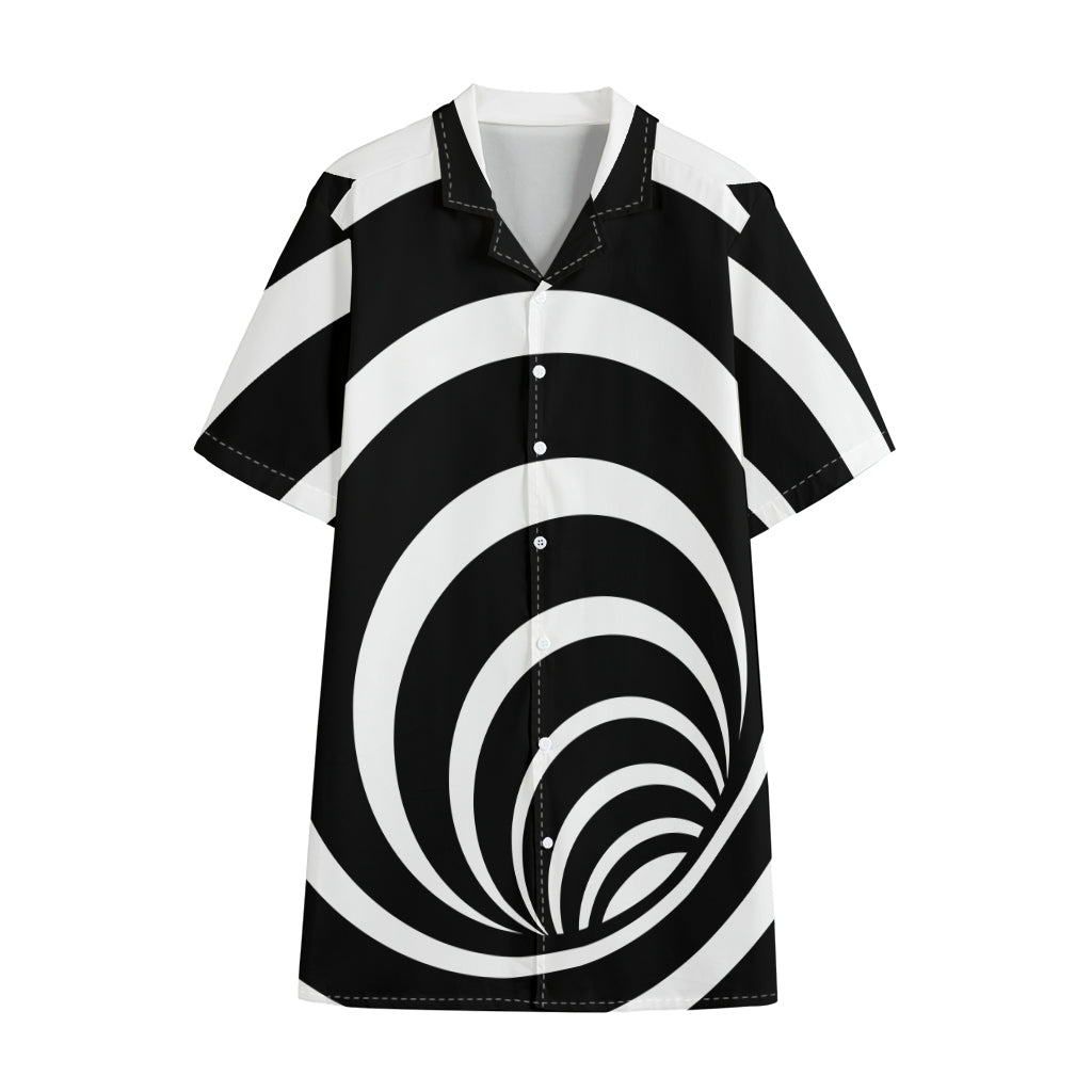 Black And White Optical Illusion Print Cotton Hawaiian Shirt