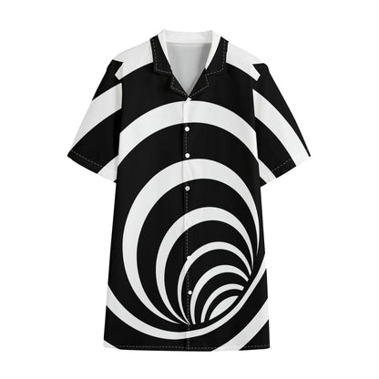 Black And White Optical Illusion Print Cotton Hawaiian Shirt