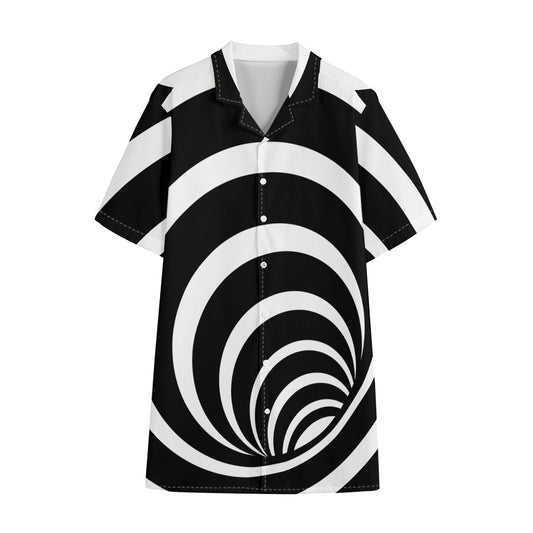 Black And White Optical Illusion Print Cotton Hawaiian Shirt