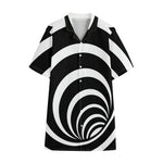 Black And White Optical Illusion Print Cotton Hawaiian Shirt
