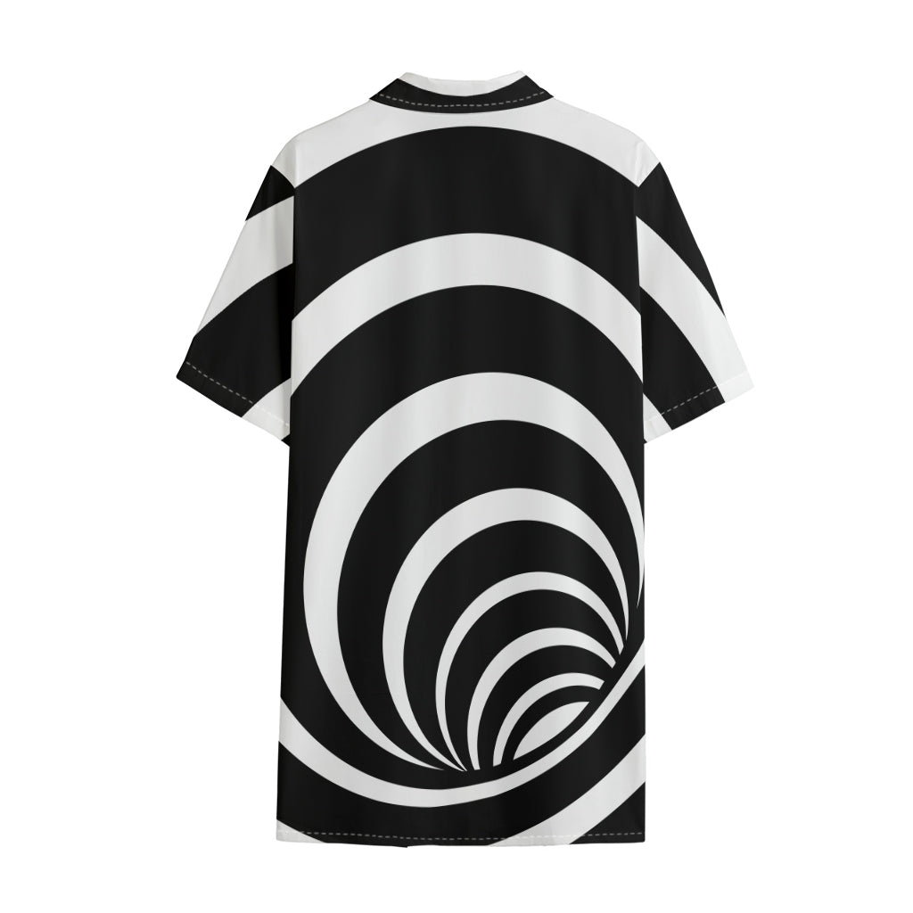 Black And White Optical Illusion Print Cotton Hawaiian Shirt
