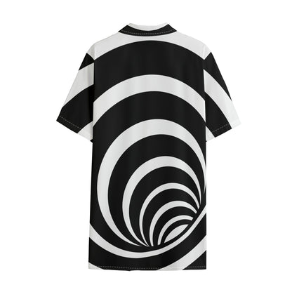 Black And White Optical Illusion Print Cotton Hawaiian Shirt
