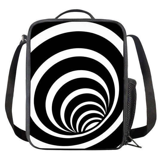 Black And White Optical Illusion Print Crossbody Lunch Bag