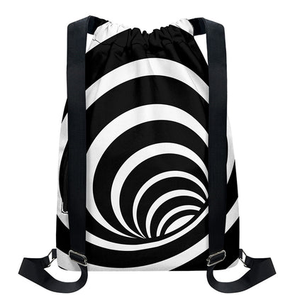 Black And White Optical Illusion Print Drawstring Backpack