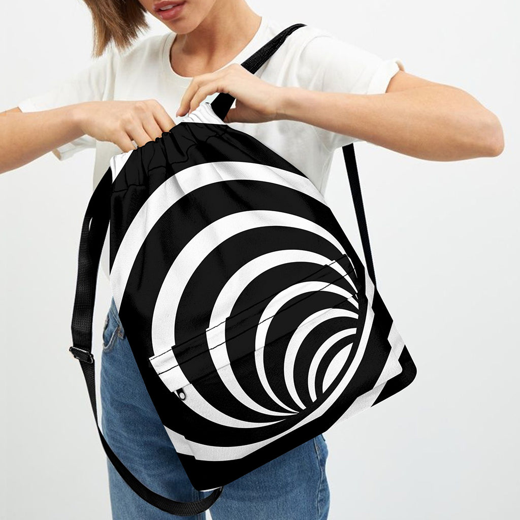 Black And White Optical Illusion Print Drawstring Backpack