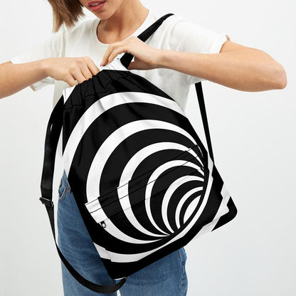 Black And White Optical Illusion Print Drawstring Backpack