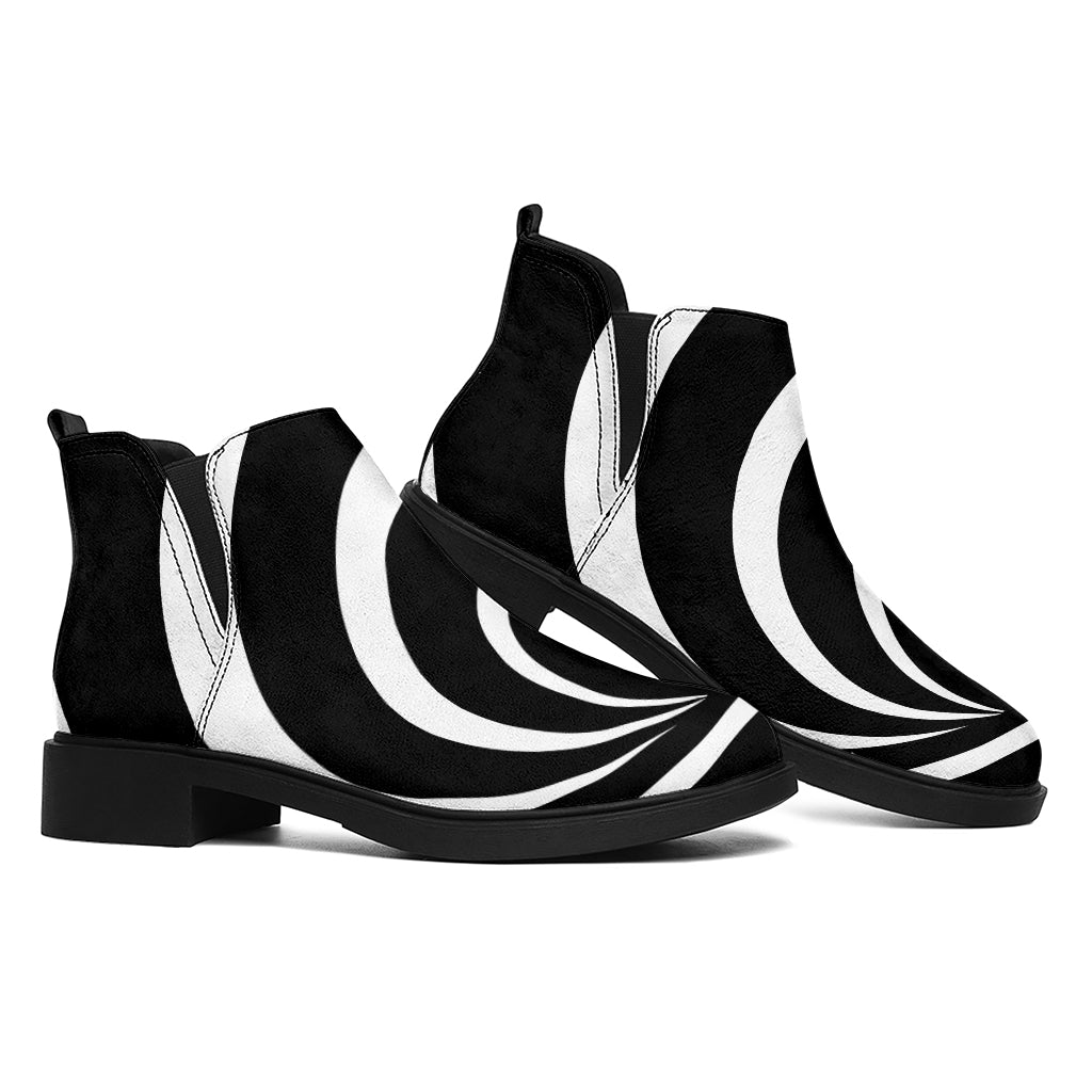 Black And White Optical Illusion Print Flat Ankle Boots
