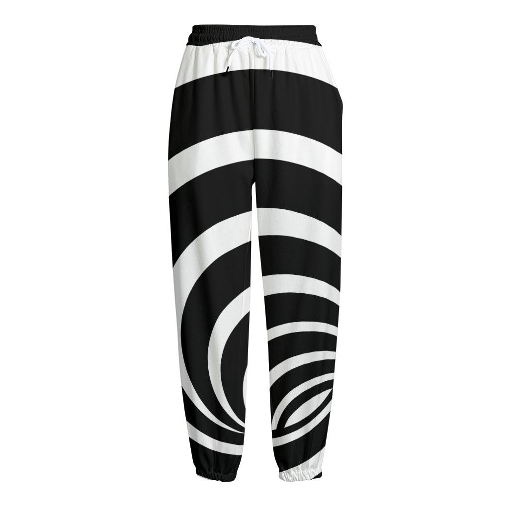 Black And White Optical Illusion Print Fleece Lined Knit Pants