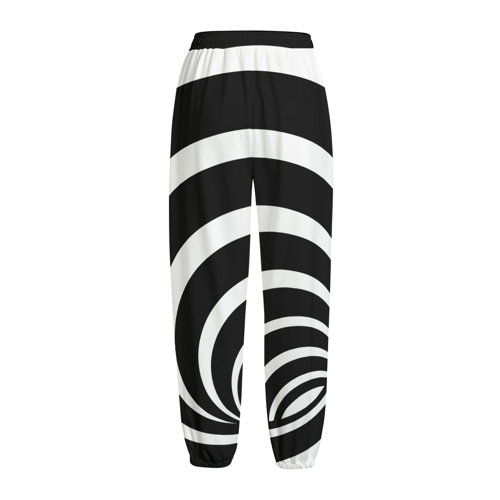 Black And White Optical Illusion Print Fleece Lined Knit Pants