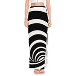Black And White Optical Illusion Print High Slit Maxi Skirt