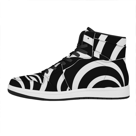 Black And White Optical Illusion Print High Top Leather Sneakers