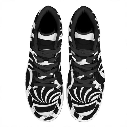 Black And White Optical Illusion Print High Top Leather Sneakers