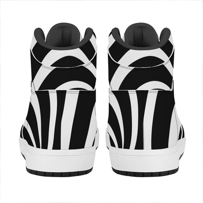 Black And White Optical Illusion Print High Top Leather Sneakers