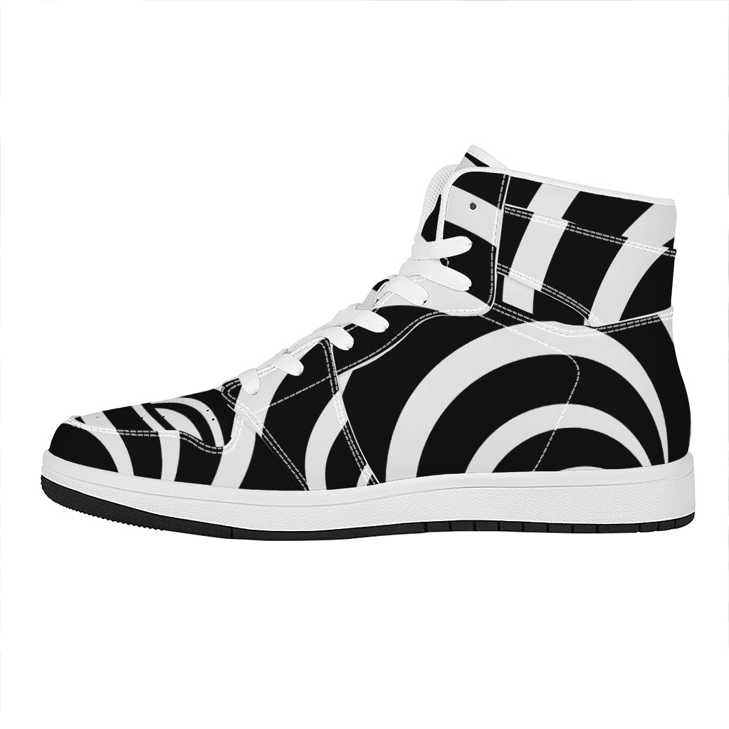 Black And White Optical Illusion Print High Top Leather Sneakers