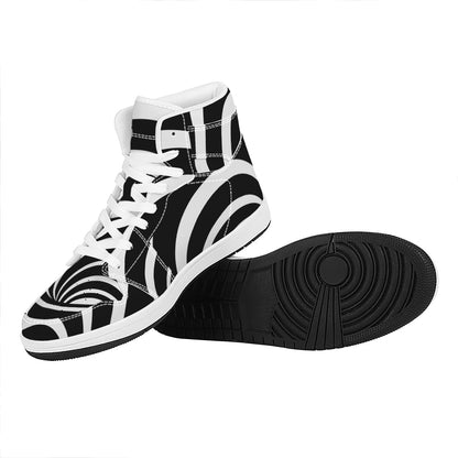 Black And White Optical Illusion Print High Top Leather Sneakers