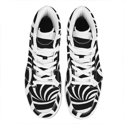 Black And White Optical Illusion Print High Top Leather Sneakers