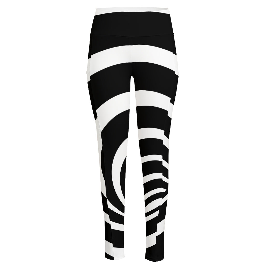 Black And White Optical Illusion Print High-Waisted Pocket Leggings