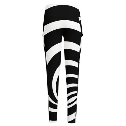 Black And White Optical Illusion Print High-Waisted Pocket Leggings