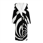 Black And White Optical Illusion Print Hooded Bathrobe