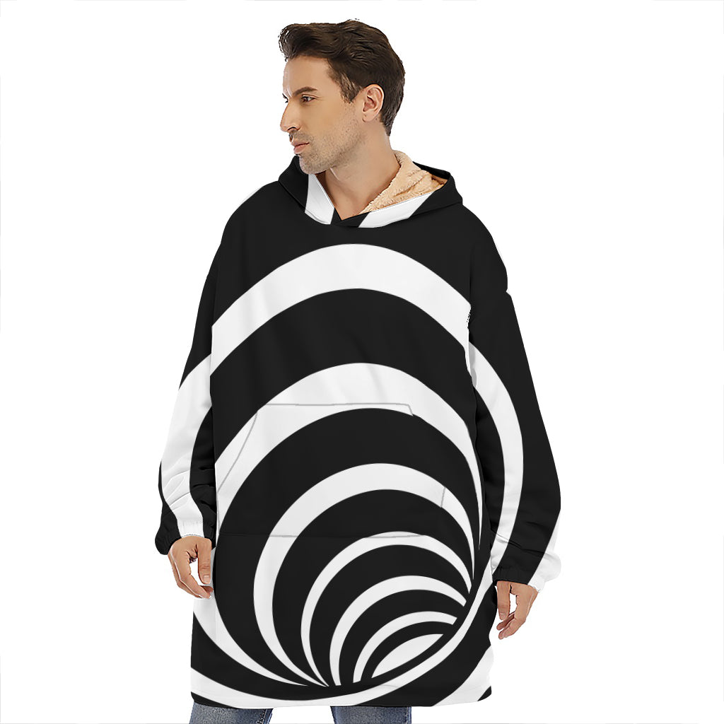 Black And White Optical Illusion Print Hoodie Blanket