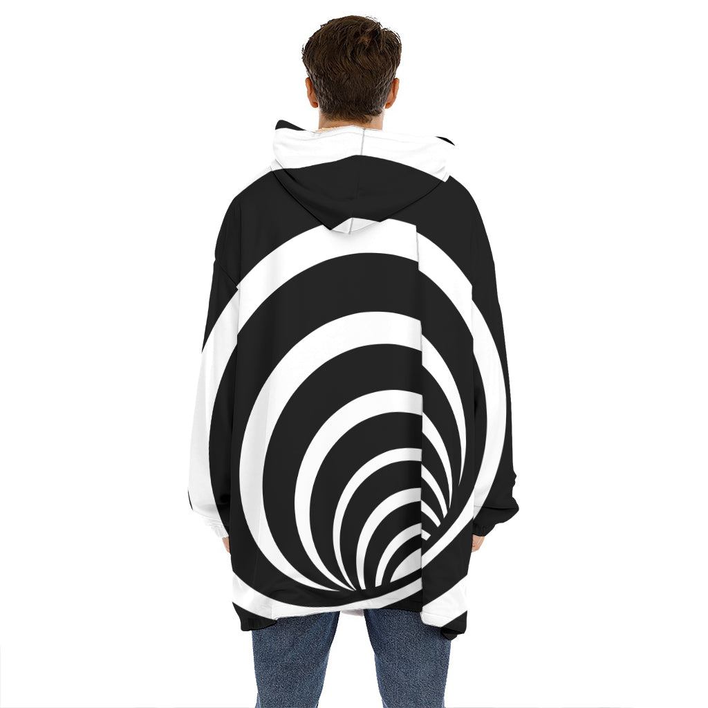 Black And White Optical Illusion Print Hoodie Blanket