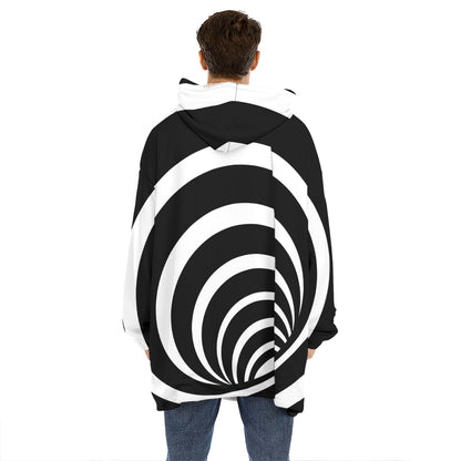 Black And White Optical Illusion Print Hoodie Blanket