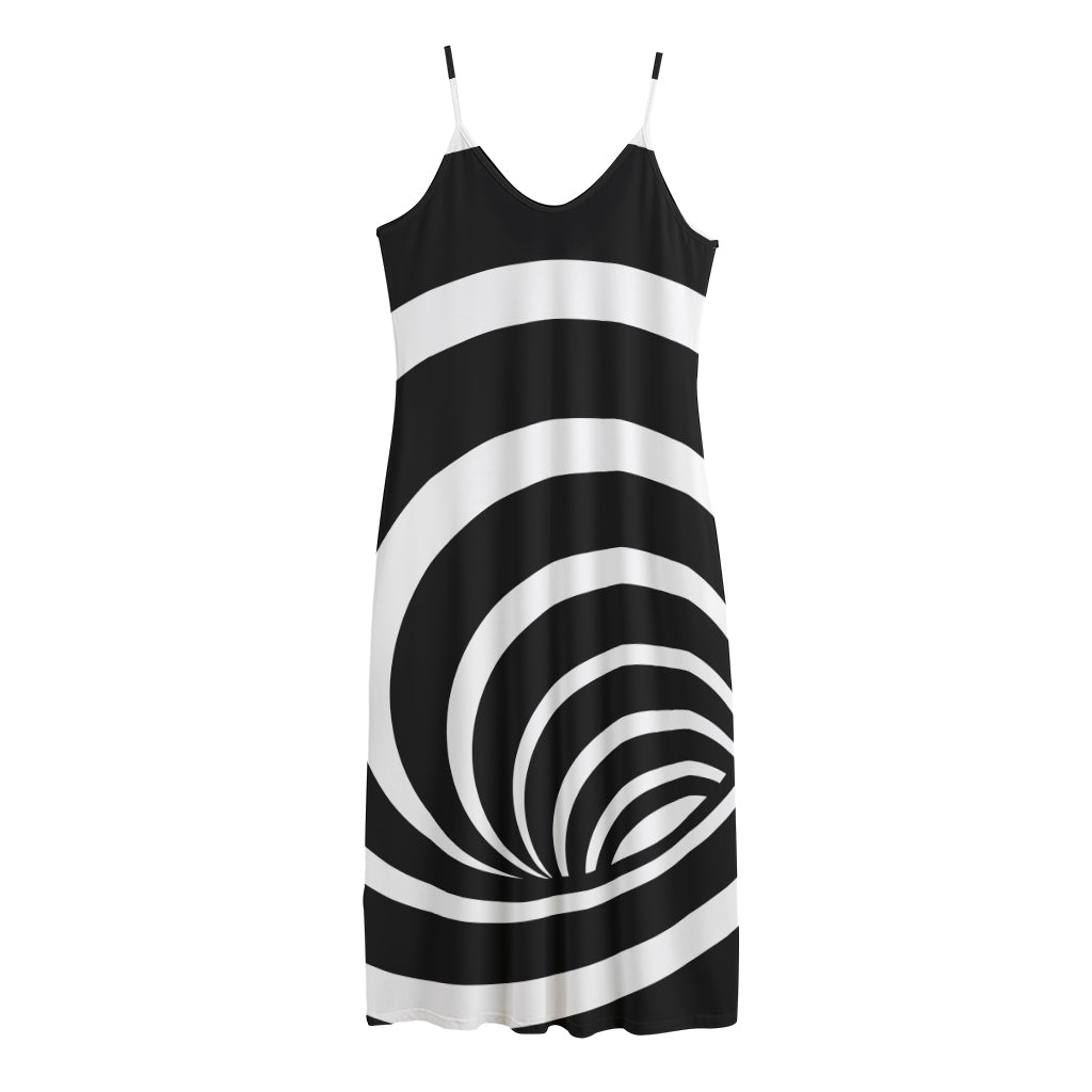 Black And White Optical Illusion Print Jersey Midi Cami Dress