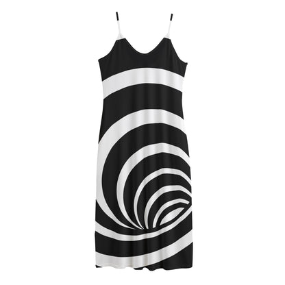 Black And White Optical Illusion Print Jersey Midi Cami Dress
