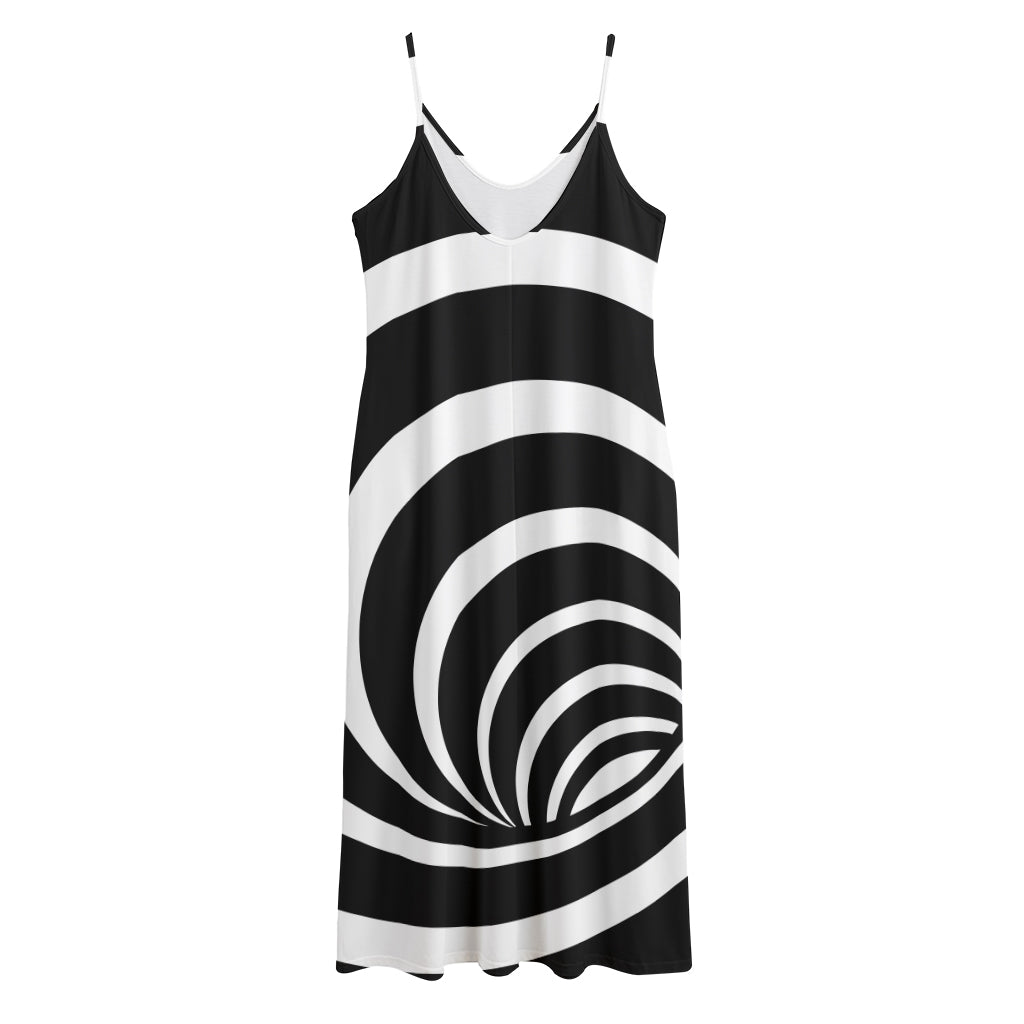 Black And White Optical Illusion Print Jersey Midi Cami Dress