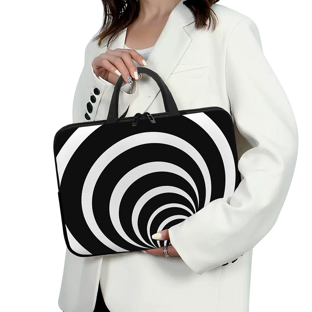 Black And White Optical Illusion Print Laptop Sleeve With Handle